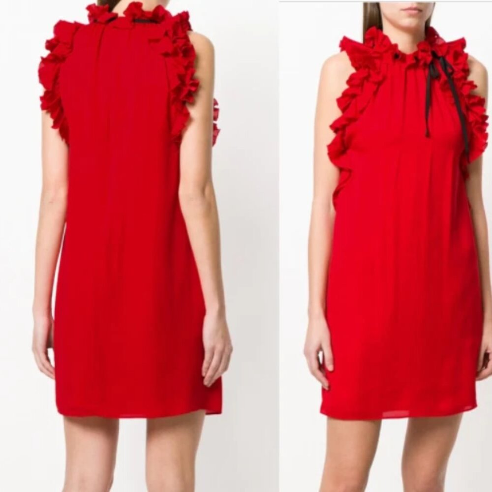 GUCCI Iconic Sleeveless Ruffle Cocktail Mini Dress in Red sz US 4-6 IT 42 $1620 - Picture 7 of 14